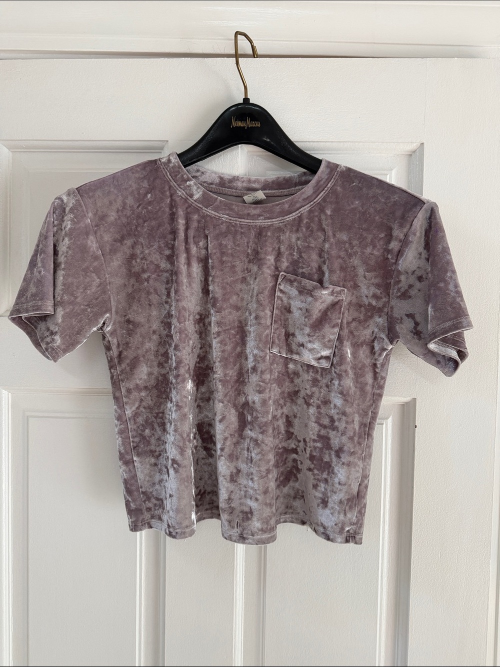 T&B (Truth & Beauty) Girls Silvery Mauve Crushed Velvet Cropped Pocket Tee - Kid